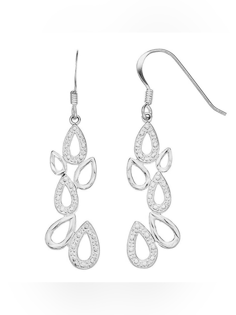 Sterling Silver Teardrop Cluster Dangle Earrings